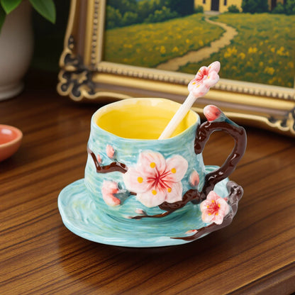 Van Gogh Starry Night Hand-Painted Ceramic Mug & Saucer Set