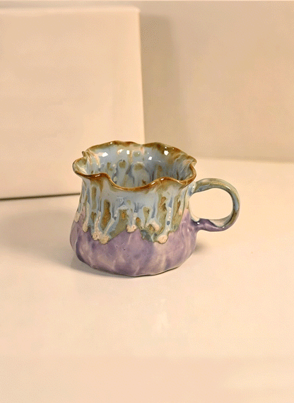 Jingdezhen Hand-Pinched Ruffle Mug & Saucer Set with Spoon
