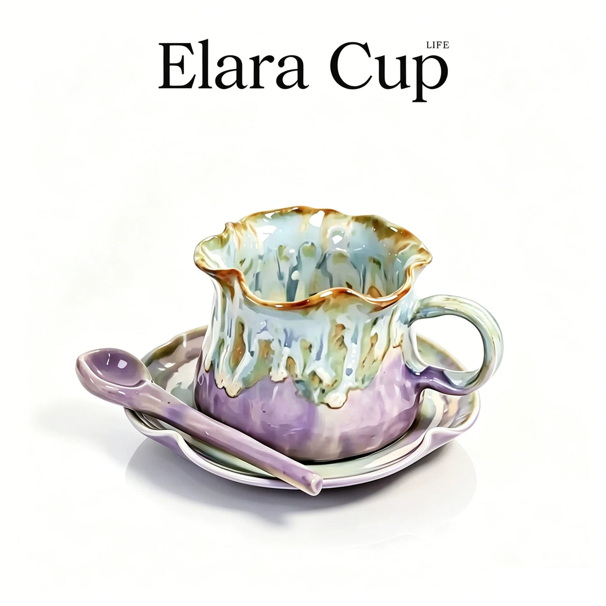 Jingdezhen Hand-Pinched Ruffle Mug & Saucer Set with Spoon