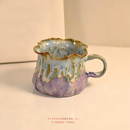 Jingdezhen Hand-Pinched Ruffle Mug & Saucer Set with Spoon