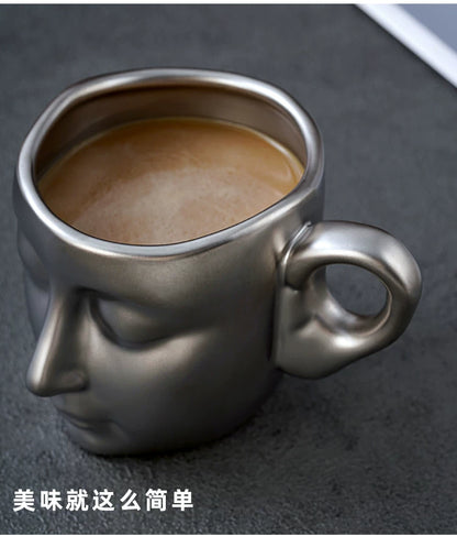 Sculptural Face Mug with Hand Saucer, Vintage Art Coffee Cup