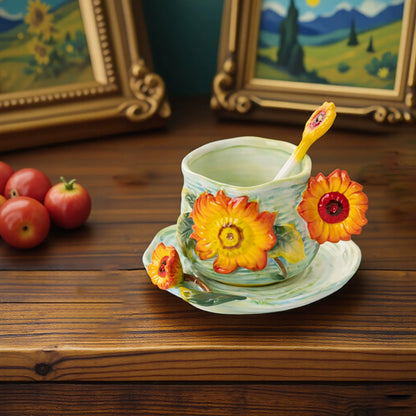 Van Gogh Starry Night Hand-Painted Ceramic Mug & Saucer Set