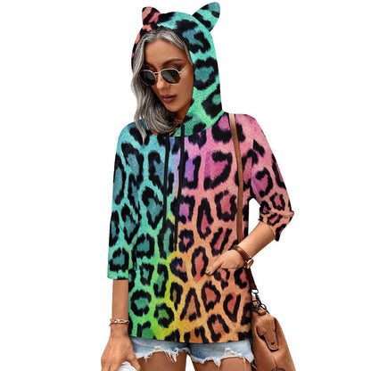 All-over Printed Hoodie Pullover Seven-quarter Sleeve Loose Sweatshirt
