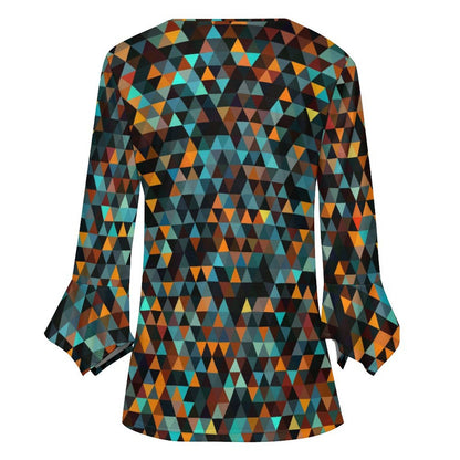 All-Over Print Women's Ruffled Petal Sleeve Top