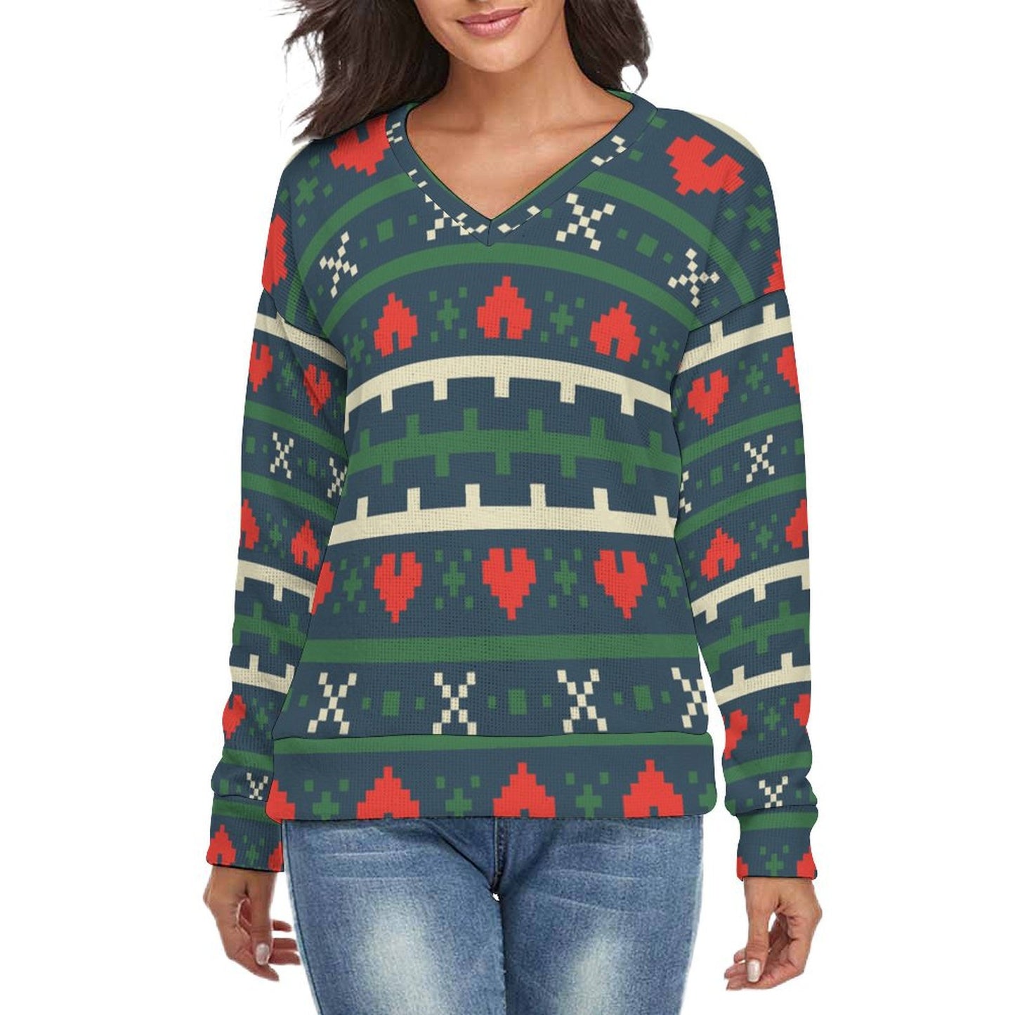 All-Over Print V-neck Sweater