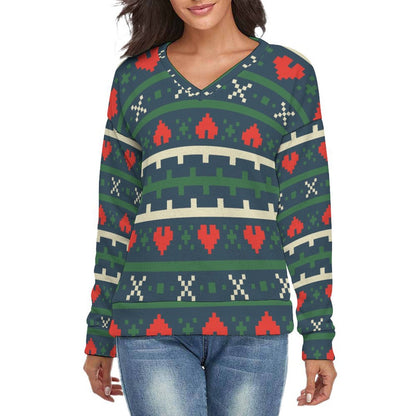 All-Over Print V-neck Sweater