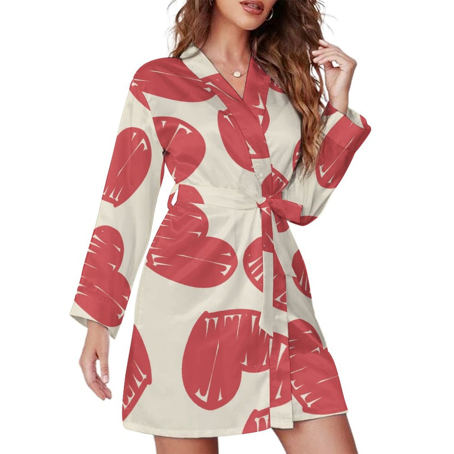 All-Over Print Long Sleeve Belted Nightgown
