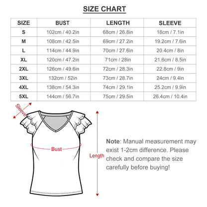 All-Over Print Women's Ruffle Short Sleeve V-Neck T-Shirt