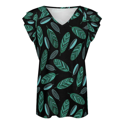 All-Over Print Women's Ruffle Short Sleeve V-Neck T-Shirt
