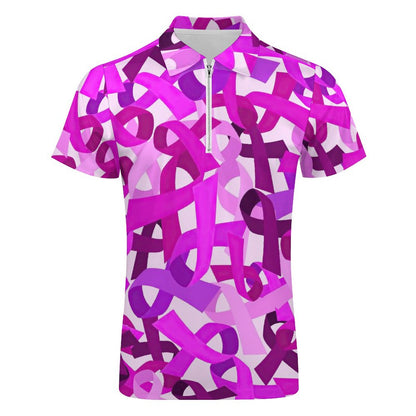 All-Over Print Zipper Short Sleeve Polo Shirt