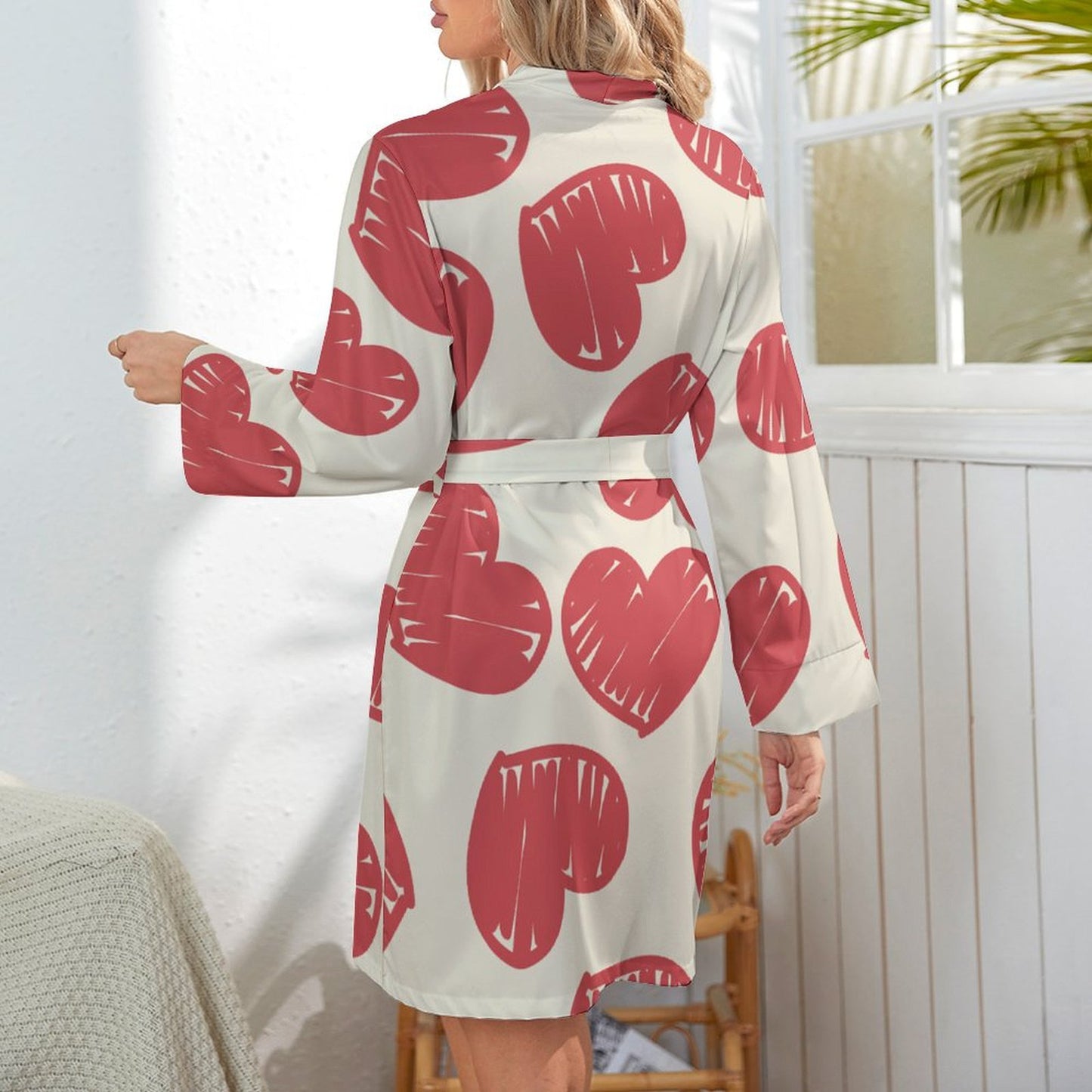 All-Over Print Long Sleeve Belted Nightgown