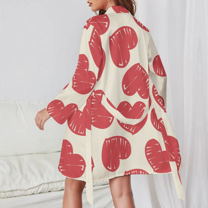 All-Over Print Long Sleeve Belted Nightgown
