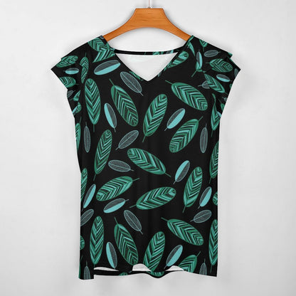 All-Over Print Women's Ruffle Short Sleeve V-Neck T-Shirt