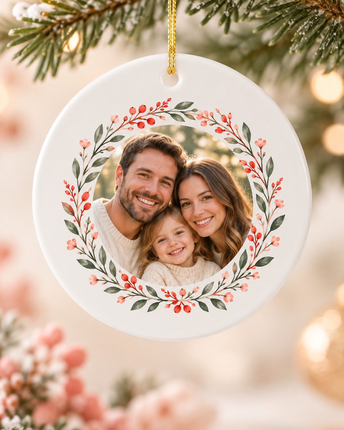 Custom Ceramic Christmas Circle Ornament | Double-Sided Photo Ornament — original custom design example