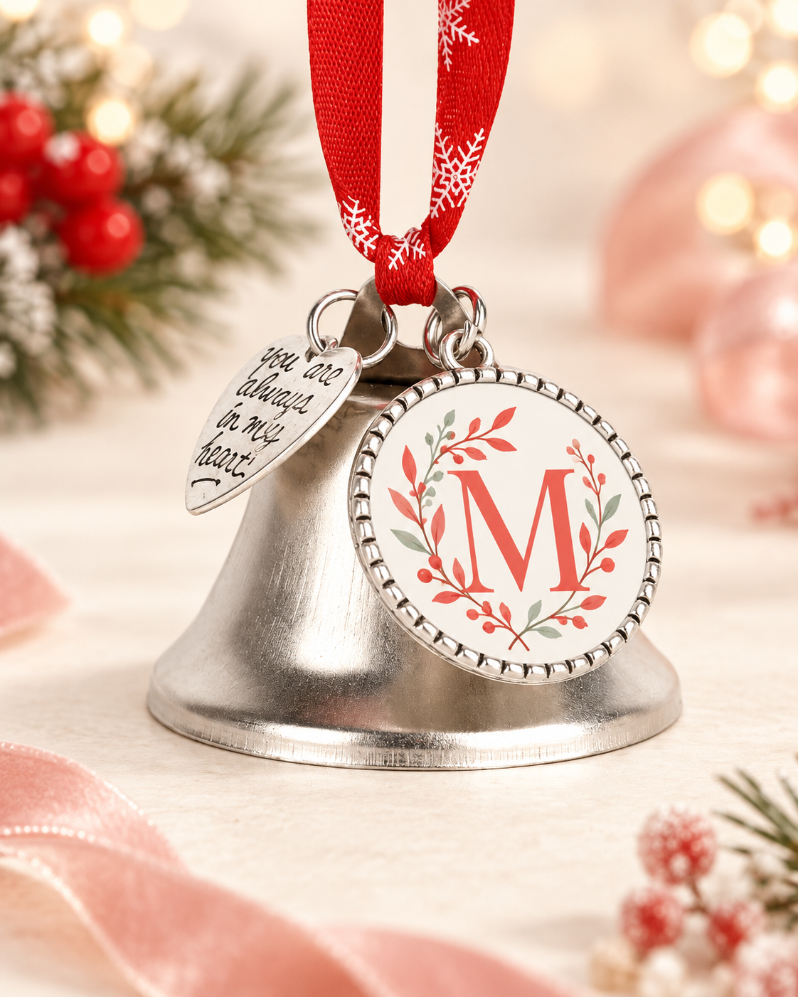 Custom Metal Christmas Bell Ornament | Love or Wing Bell — original custom design example